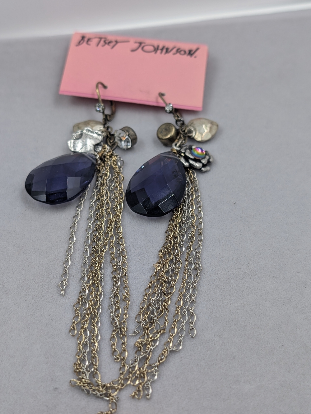 Betsey Johnson Purple Teardrop Chain Fringe Chandelier Earrings | 0840